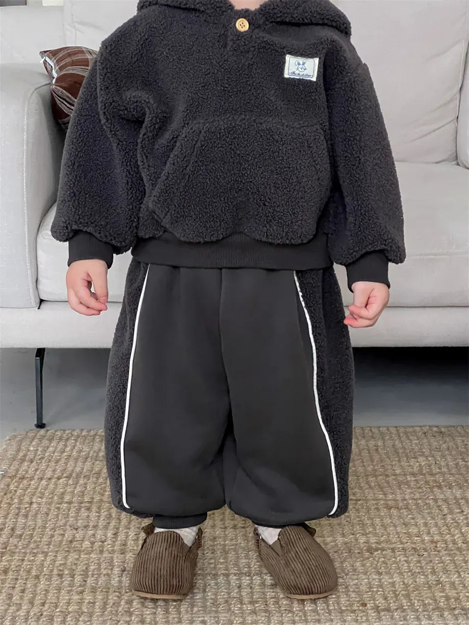 長袖セットアップ ベビーセットアップ 2点セット ボアフリースフーディ長袖パーカープルオーバー+ロングスウェットパンツ【mh0007976】