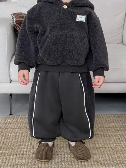 長袖セットアップ ベビーセットアップ 2点セット ボアフリースフーディ長袖パーカープルオーバー+ロングスウェットパンツ【mh0007976】