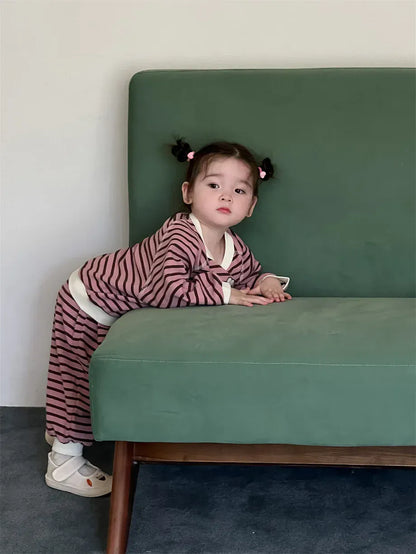 長袖セットアップ ベビーセットアップ 2点セット 犬ドッグアップリケボーダー長袖スウェットシャツ+ロングスウェットパンツ【mh0008122】