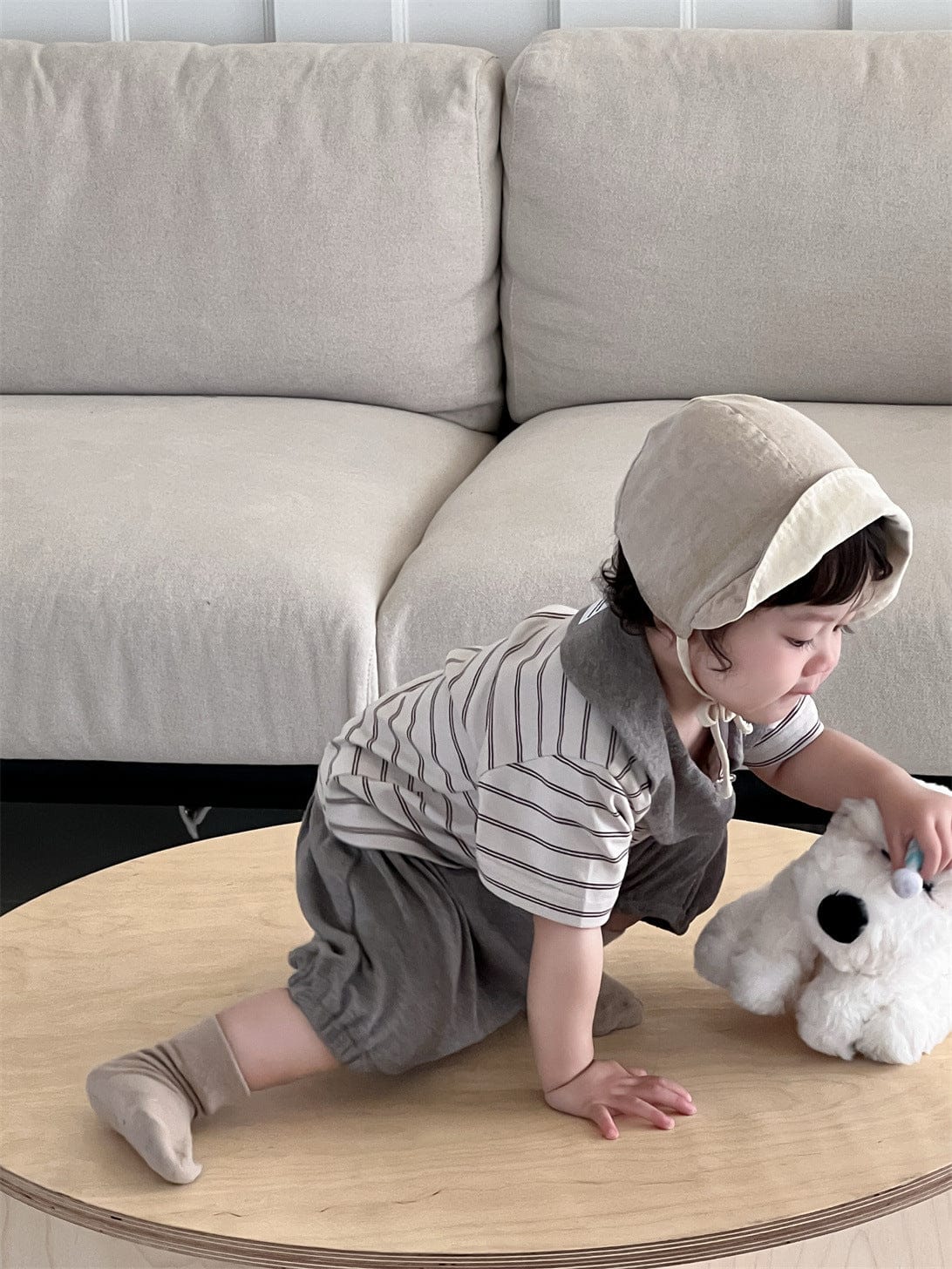 半袖セットアップ ボーダー丸襟ポロシャツ+ハーフパンツセットアップ 2点セット【mh0009898】