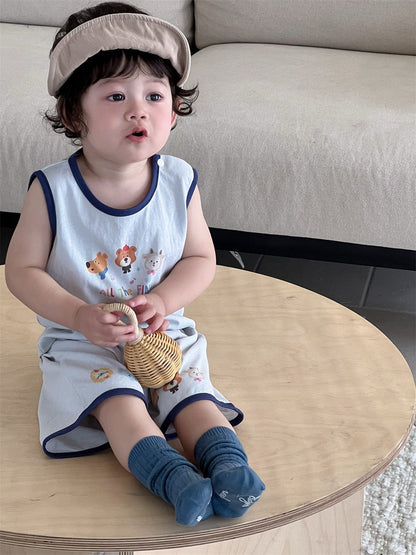 ノースリーブセットアップ アニマルプリントタンクトップ+ハーフパンツセットアップ 2点セット【mh0009900】