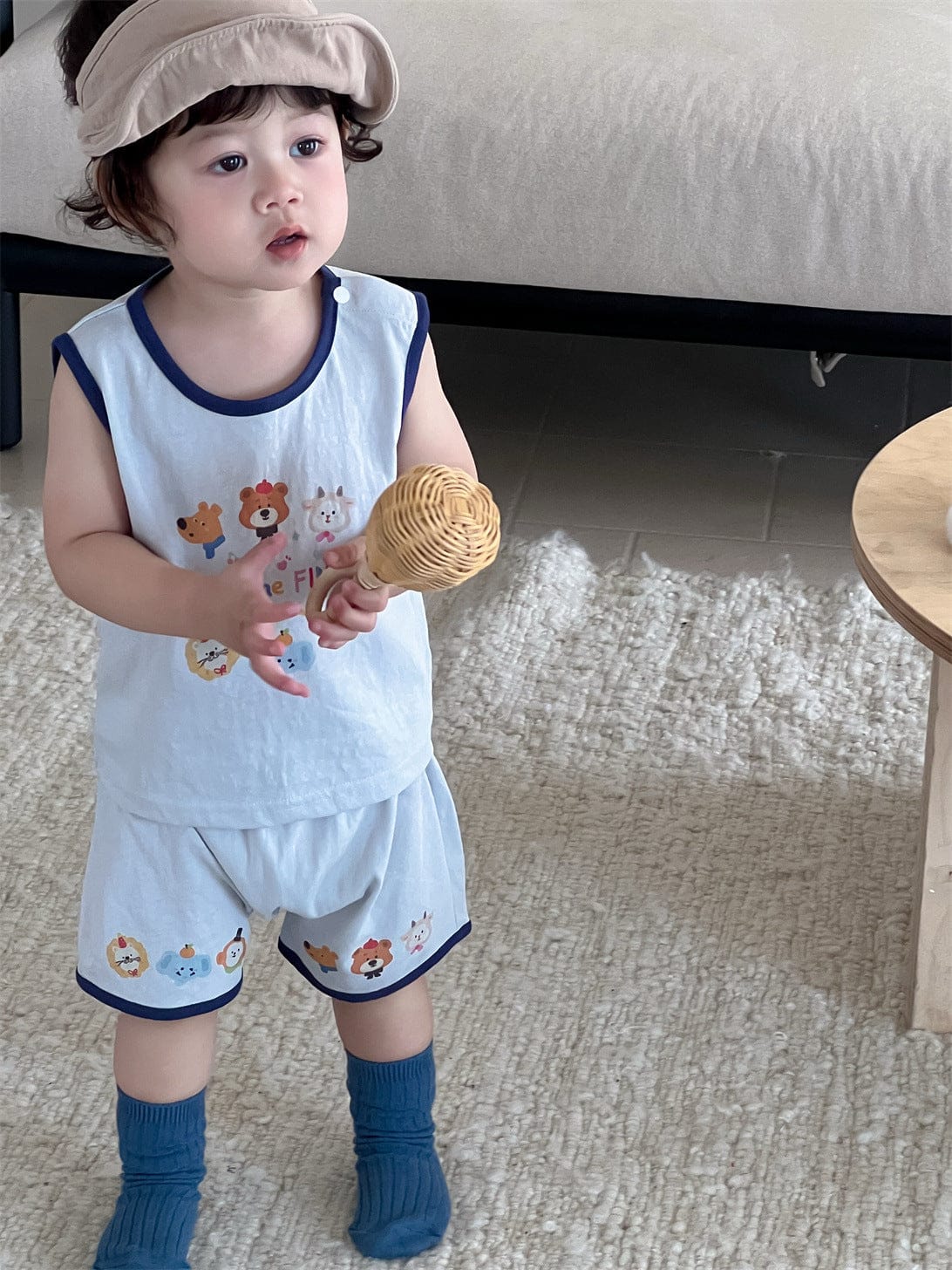 ノースリーブセットアップ アニマルプリントタンクトップ+ハーフパンツセットアップ 2点セット【mh0009900】