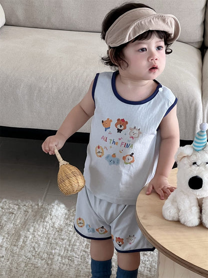 ノースリーブセットアップ アニマルプリントタンクトップ+ハーフパンツセットアップ 2点セット【mh0009900】