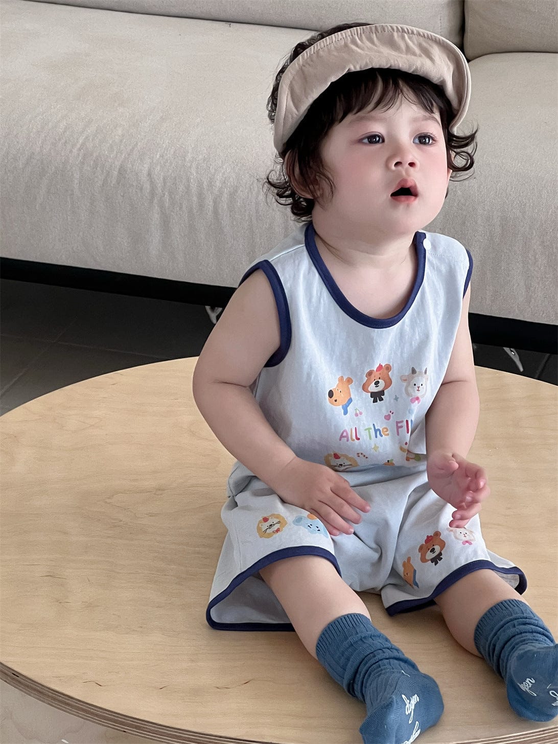 ノースリーブセットアップ アニマルプリントタンクトップ+ハーフパンツセットアップ 2点セット【mh0009900】