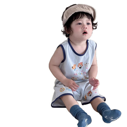 ノースリーブセットアップ アニマルプリントタンクトップ+ハーフパンツセットアップ 2点セット【mh0009900】