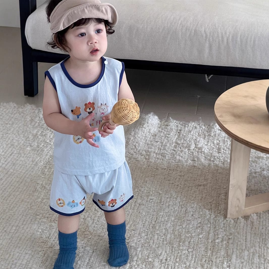 ノースリーブセットアップ アニマルプリントタンクトップ+ハーフパンツセットアップ 2点セット【mh0009900】