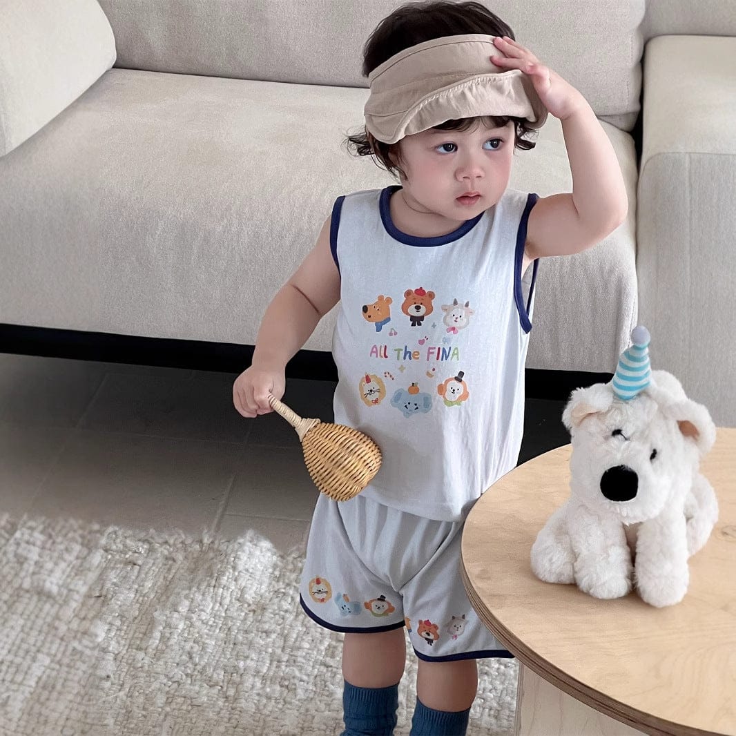 ノースリーブセットアップ アニマルプリントタンクトップ+ハーフパンツセットアップ 2点セット【mh0009900】