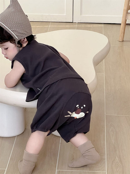 ノースリーブセットアップ タンクトップ+ヒッププリントショートパンツセットアップ 2点セット【mh0009905】