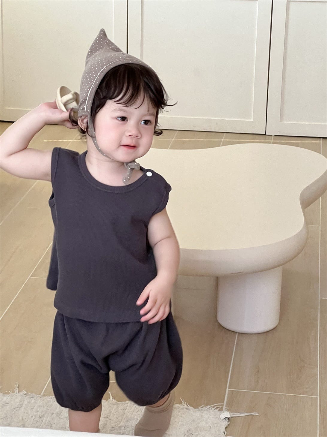 ノースリーブセットアップ タンクトップ+ヒッププリントショートパンツセットアップ 2点セット【mh0009905】