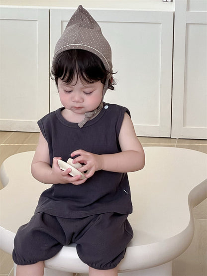 ノースリーブセットアップ タンクトップ+ヒッププリントショートパンツセットアップ 2点セット【mh0009905】