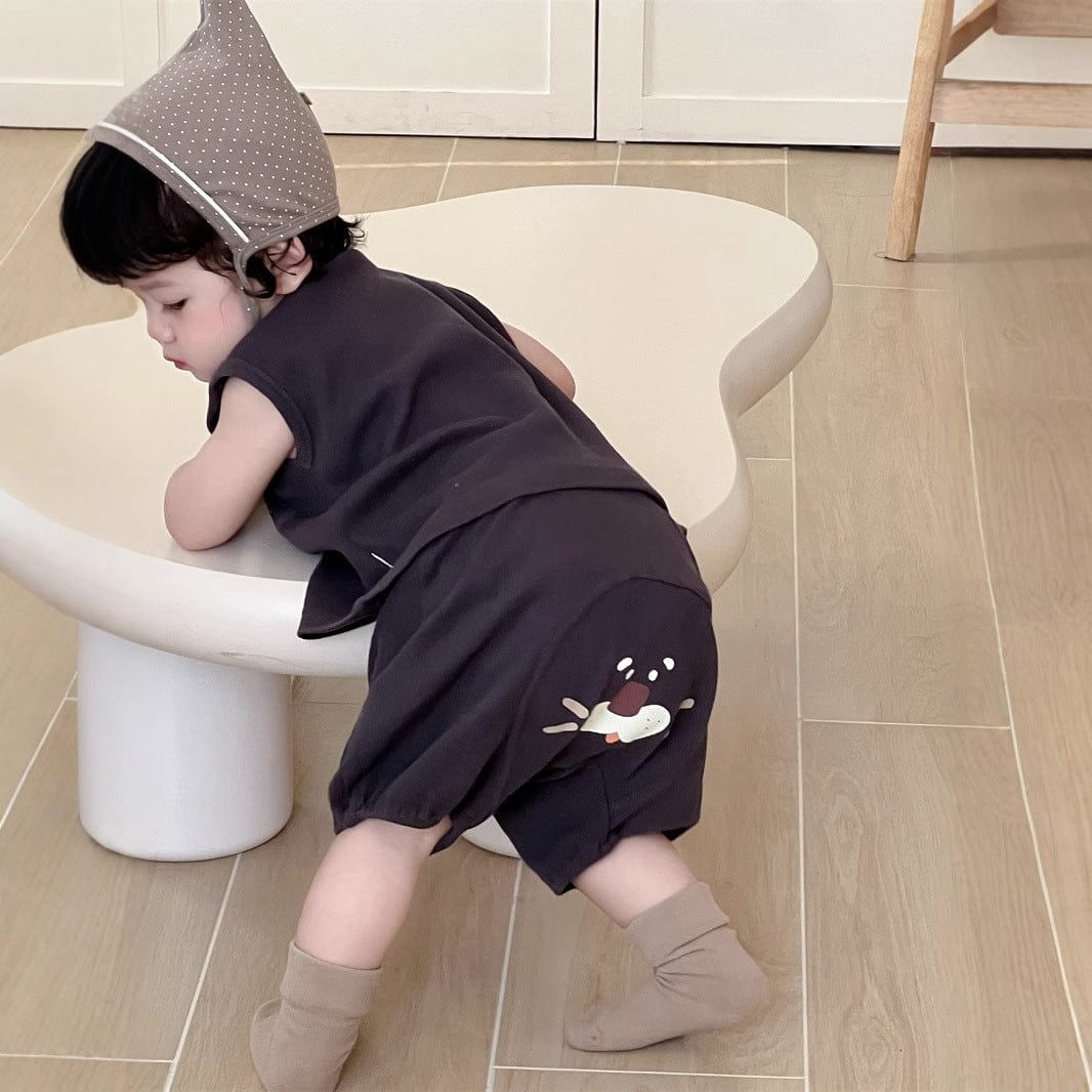 ノースリーブセットアップ タンクトップ+ヒッププリントショートパンツセットアップ 2点セット【mh0009905】