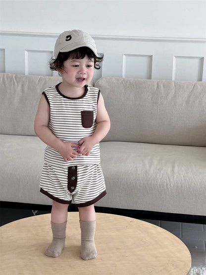 ノースリーブセットアップ ボーダータンクトップ+ショートパンツセットアップ 2点セット【mh0009929】