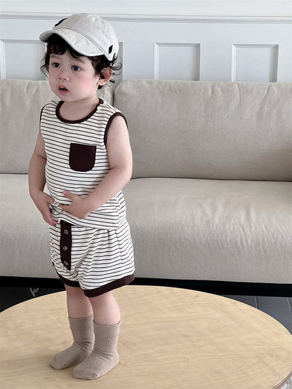 ノースリーブセットアップ ボーダータンクトップ+ショートパンツセットアップ 2点セット【mh0009929】