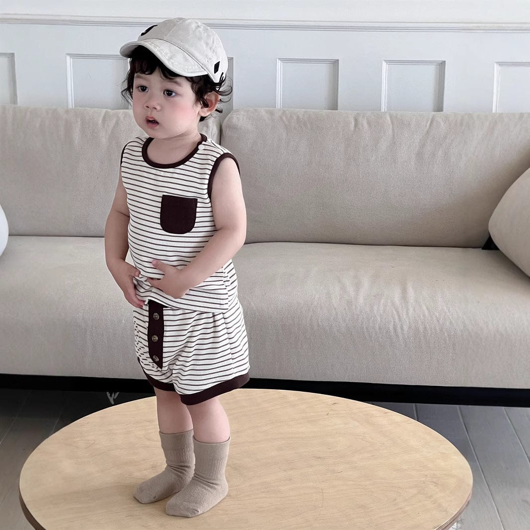 ノースリーブセットアップ ボーダータンクトップ+ショートパンツセットアップ 2点セット【mh0009929】