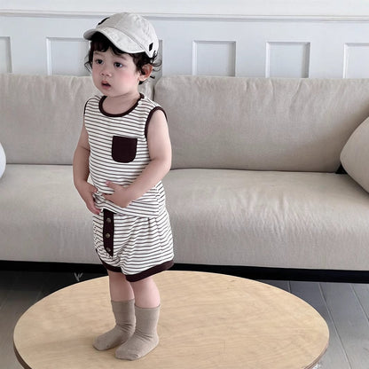 ノースリーブセットアップ ボーダータンクトップ+ショートパンツセットアップ 2点セット【mh0009929】