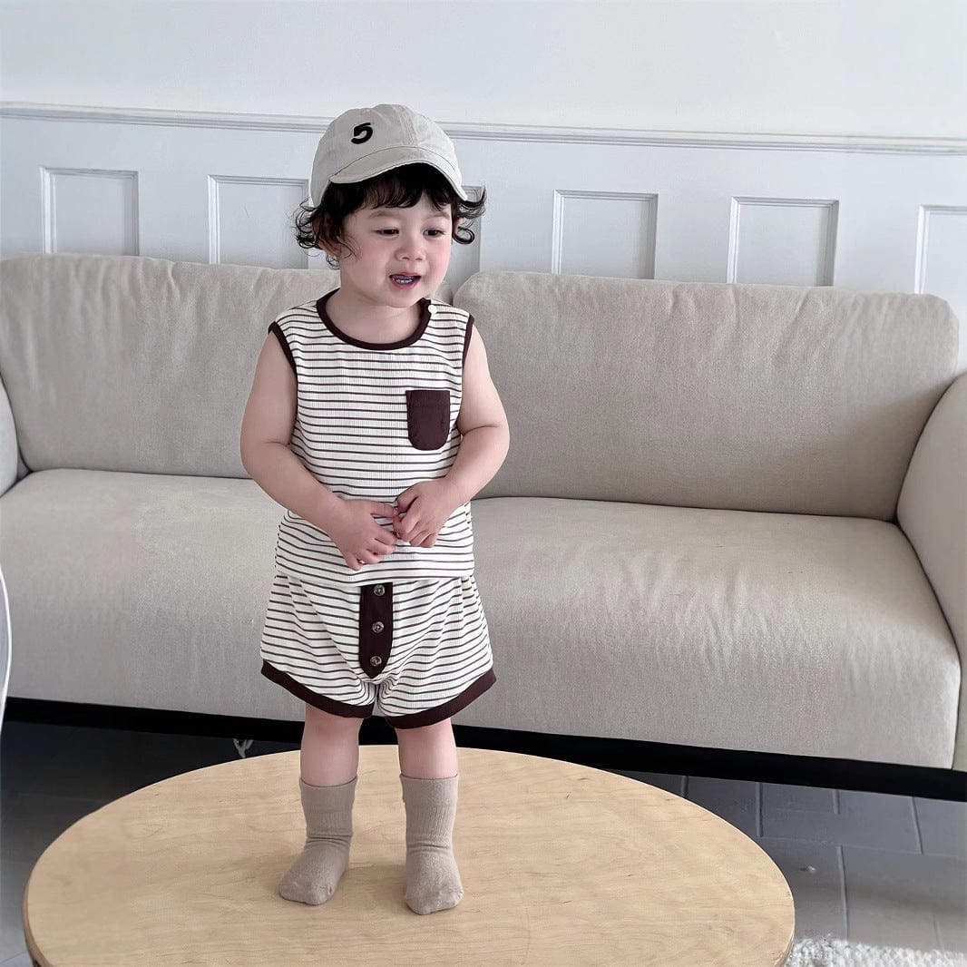 ノースリーブセットアップ ボーダータンクトップ+ショートパンツセットアップ 2点セット【mh0009929】