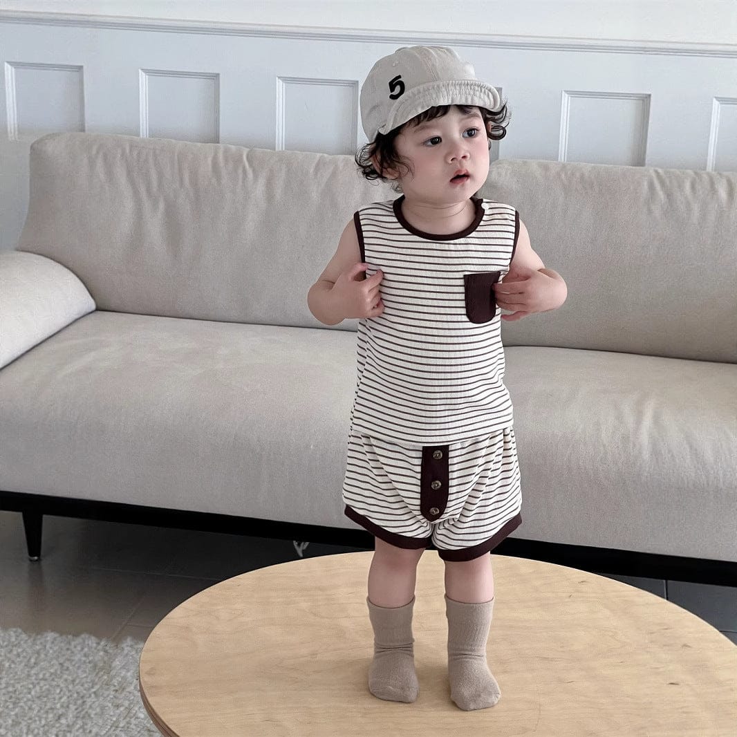 ノースリーブセットアップ ボーダータンクトップ+ショートパンツセットアップ 2点セット【mh0009929】