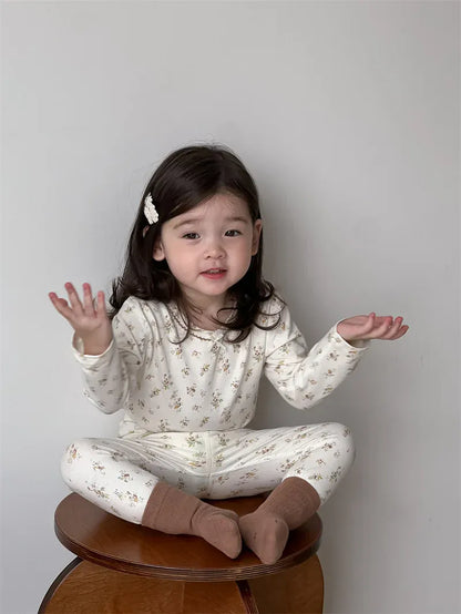 長袖パジャマ ベビーキッズセットアップ 2点セット 長袖パジャマセット プリント長袖Tシャツ+ロングパンツ【mh0008527】