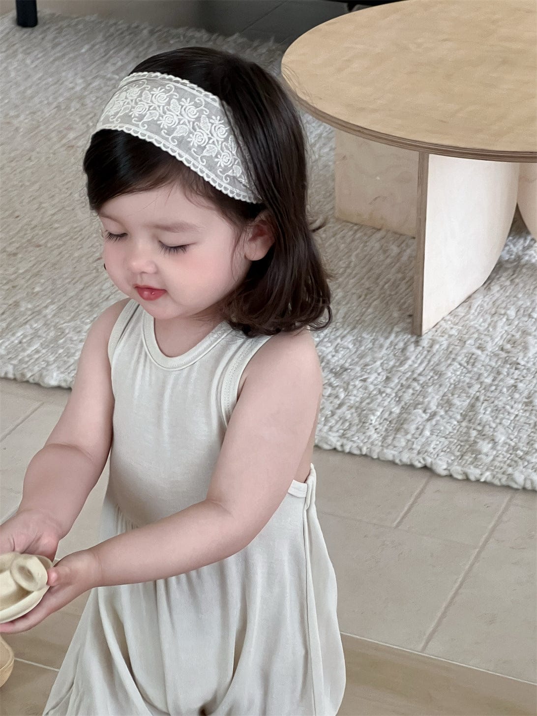 ノースリーブロンパース Apricot / 66cm ノースリーブドレープジャンプスーツ【mh0009916】