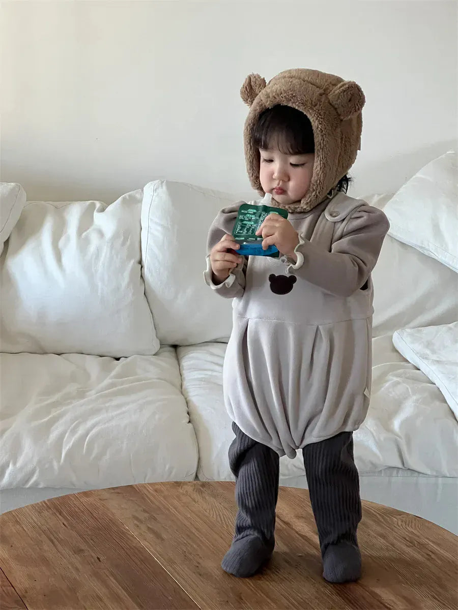 ノースリーブロンパース Apricot / 6M  66CM ベビーロンパース ベアくまノースリーブサスペンダージャンプスーツ【mh0008419】