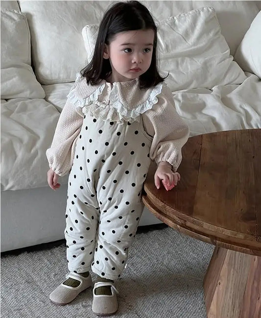 ノースリーブジャンプスーツ Apricot / 6M  66CM ベビージャンプスーツ 水玉ドットプリントパデッドサスペンダーサロペットパンツ【mh0008430】