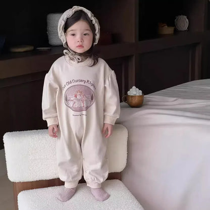 長袖ロンパース Apricot / 6M  66CM ベビーロンパース レトロガーリープリント長袖ジャンプスーツ【mh0008526】