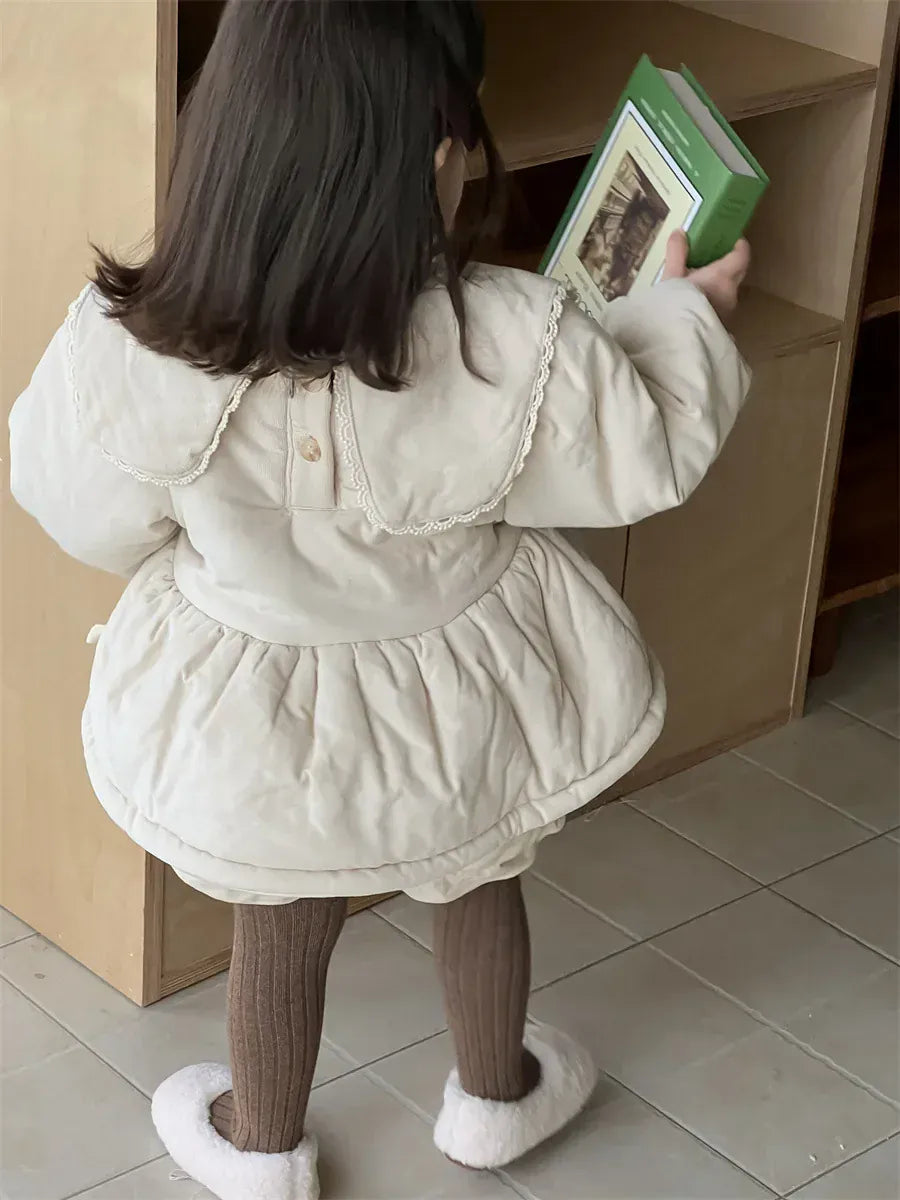 長袖セットアップ apricot shorts / 9M  73CM ベビーキッズトップス/パンツ フラワー刺繍ビッグ襟パデッドアウターチュニック/バルーンショートパンツ【mh0008415】