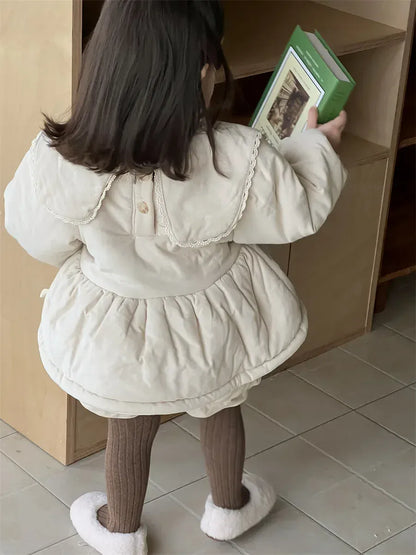 長袖セットアップ apricot shorts / 9M  73CM ベビーキッズトップス/パンツ フラワー刺繍ビッグ襟パデッドアウターチュニック/バルーンショートパンツ【mh0008415】