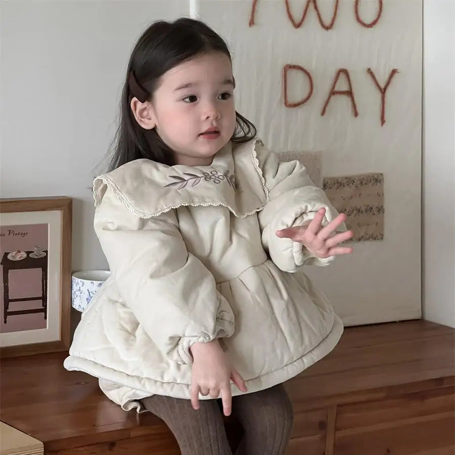 長袖セットアップ apricot tops / 9M  73CM ベビーキッズトップス/パンツ フラワー刺繍ビッグ襟パデッドアウターチュニック/バルーンショートパンツ【mh0008415】