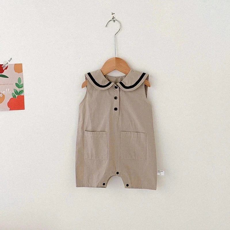 ノースリーブジャンプスーツ Beige / 3-6M 66cm ベビー セーラー カラー ノースリーブ ジャンプスーツ【mh0000820】
