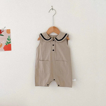 ノースリーブジャンプスーツ Beige / 3-6M 66cm ベビー セーラー カラー ノースリーブ ジャンプスーツ【mh0000820】