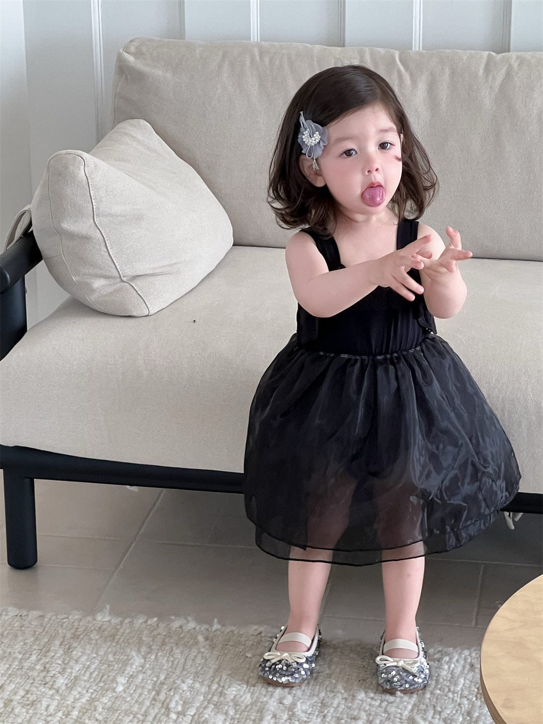 ノースリーブワンピース Black / 66cm メッシュスカートキャミソールドレスワンピース【mh0009920】