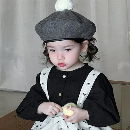 長袖セットアップ black shirts / 9M  73CM ベビートップス/パンツ プリント長袖パフスリーブブラウス/サスペンダーフリルスカートブルマパンツ【mh0008721】