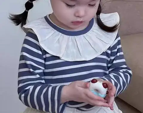 長袖セットアップ blue shirts / 9M  73CM ベビートップス/スカート ラッフル襟ボーダー長袖Tシャツ/フリルミニケーキスカート【mh0008343】