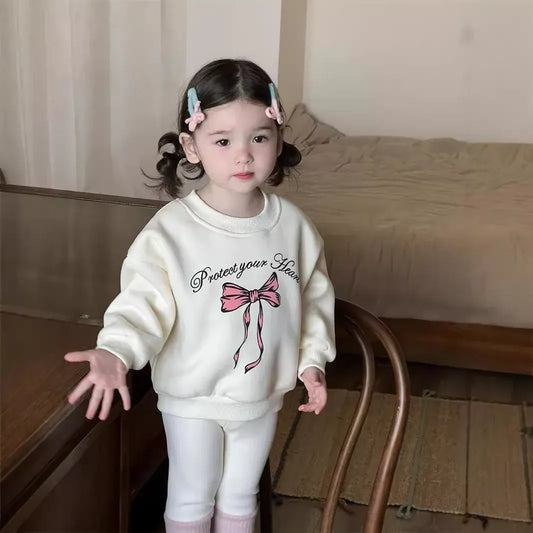 トレーナー・フーディ bow apricot / 9M  73CM ベビーキッズトップス プリント裏フリース長袖スウェットトレーナー【mh0008377】