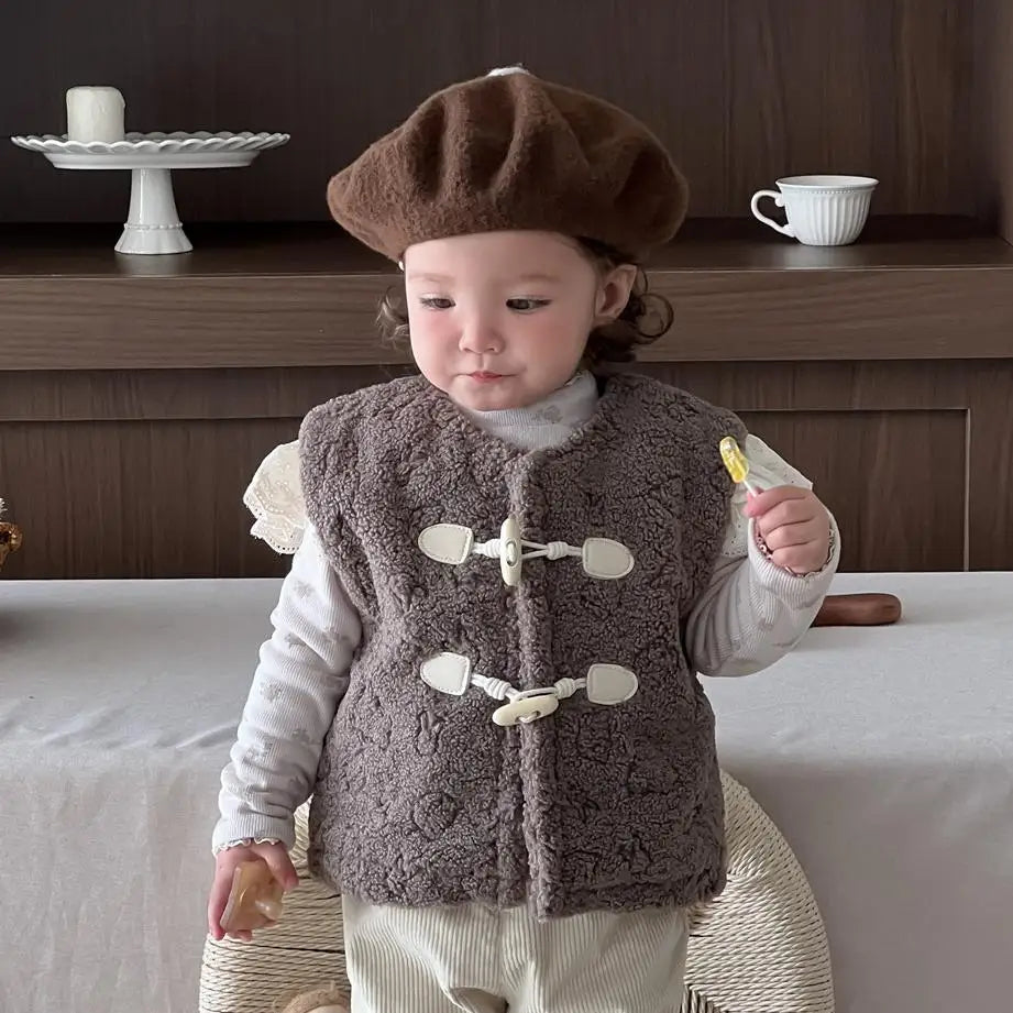 ベスト Brown / 9M  73CM ベビーベスト ボアフリーストグルボタンアウターベスト【mh0007818】