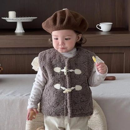 ベスト Brown / 9M  73CM ベビーベスト ボアフリーストグルボタンアウターベスト【mh0007818】