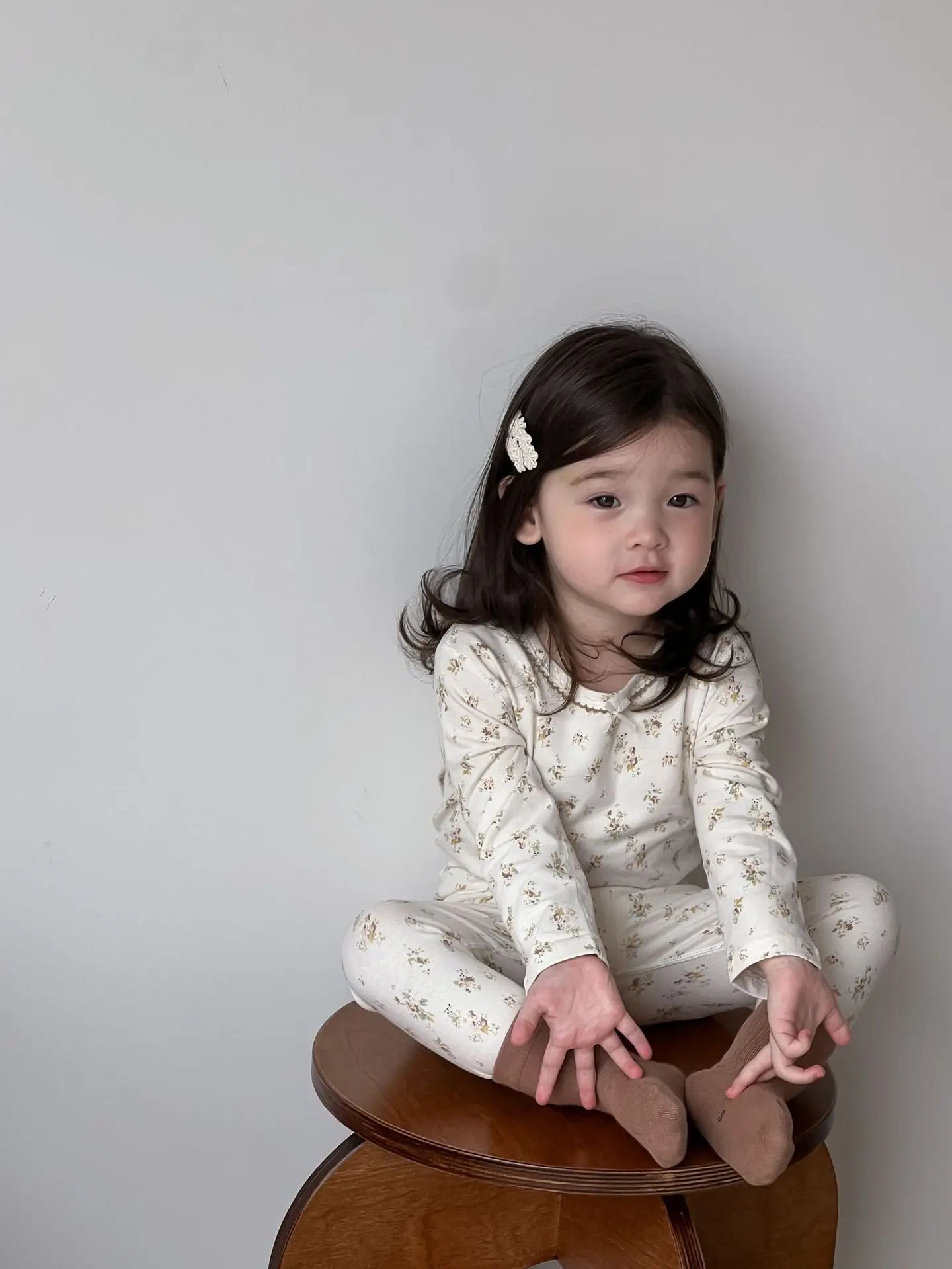 長袖パジャマ brown floral / 9M  73CM ベビーキッズセットアップ 2点セット 長袖パジャマセット プリント長袖Tシャツ+ロングパンツ【mh0008527】