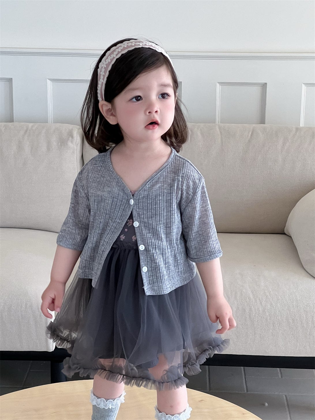 ノースリーブワンピース cardigan / 73cm ショートスリーブボレロカーディガン/フラワープリントキャミソールチュールスカートワンピース【mh0009899】