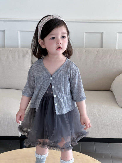 ノースリーブワンピース cardigan / 73cm ショートスリーブボレロカーディガン/フラワープリントキャミソールチュールスカートワンピース【mh0009899】