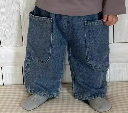 長袖セットアップ denim Pants / 9M  73CM ベビートップス 犬ドッグプリント長袖Tシャツ/ルーズロングデニムパンツ【mh0008266】