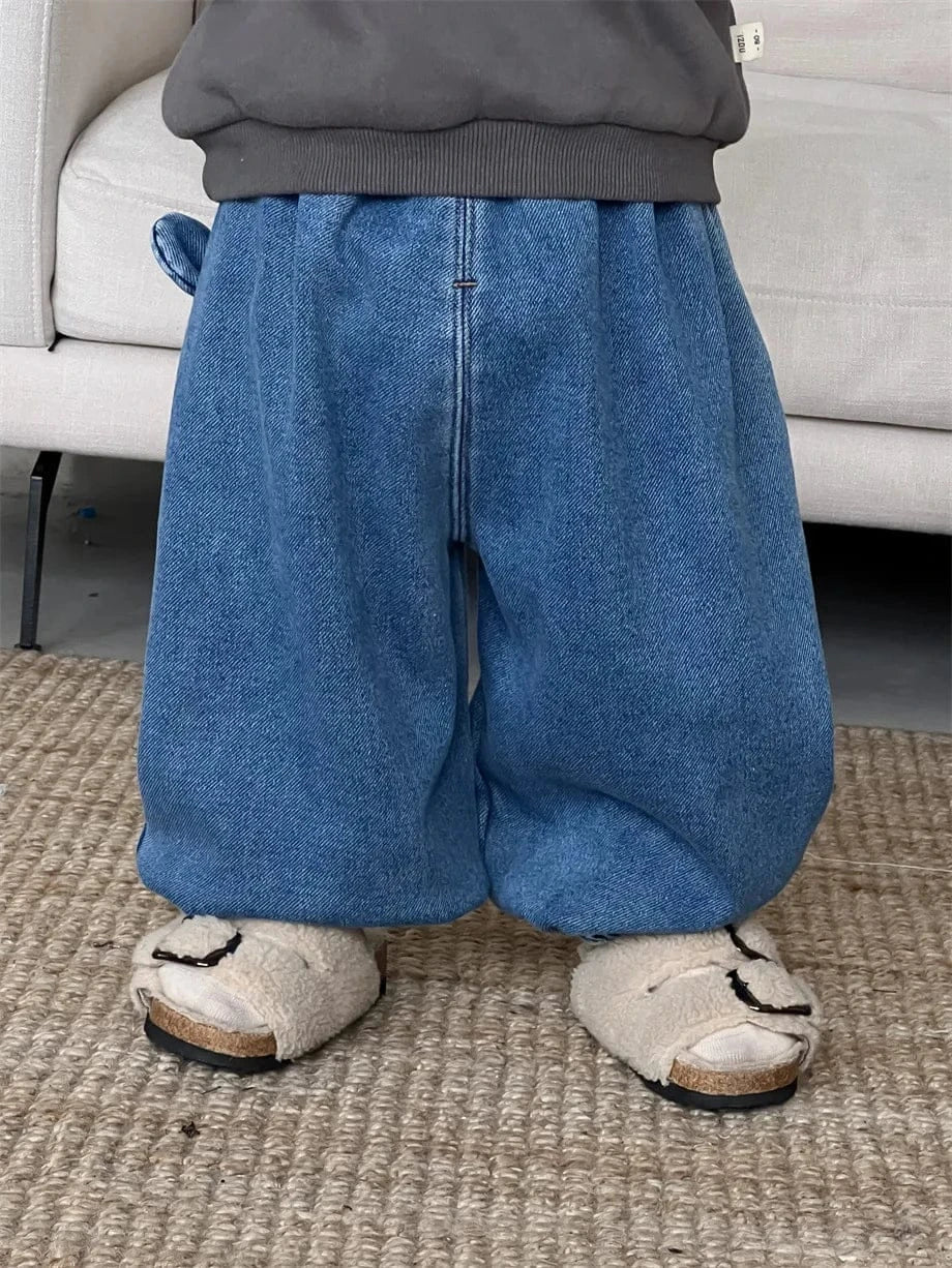 長袖セットアップ denim trousers / 9M  73CM ベビートップス/パンツ パッチワーク長袖スウェットトレーナー/ロングルーズパンツ【mh0007966】