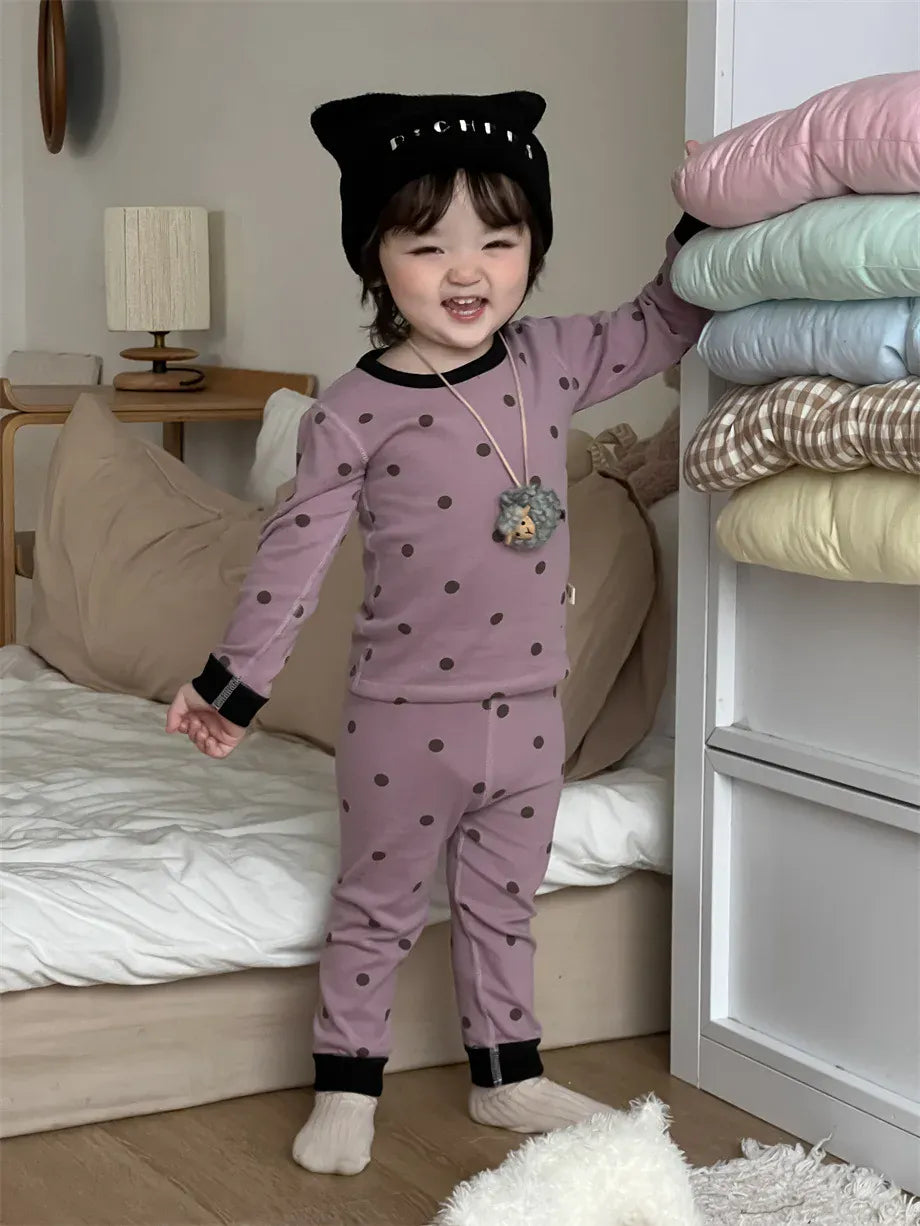 長袖パジャマ dot / 9M  73CM ベビーキッズパジャマセット アニマルプリント長袖Tシャツ+ロングパンツ【mh0007978】