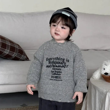 ニット・セーター Gray / 9M  73CM ベビートップス レターロゴダメージ加工ニットセーター【mh0007973】