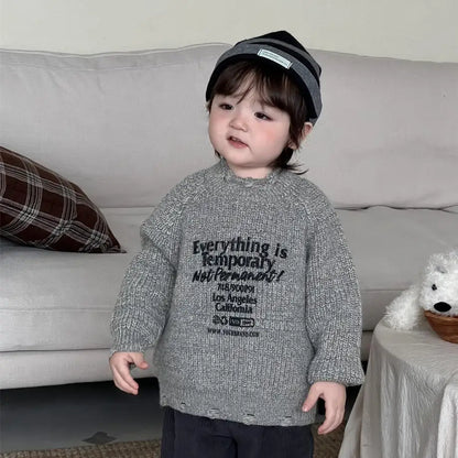 ニット・セーター Gray / 9M  73CM ベビートップス レターロゴダメージ加工ニットセーター【mh0007973】
