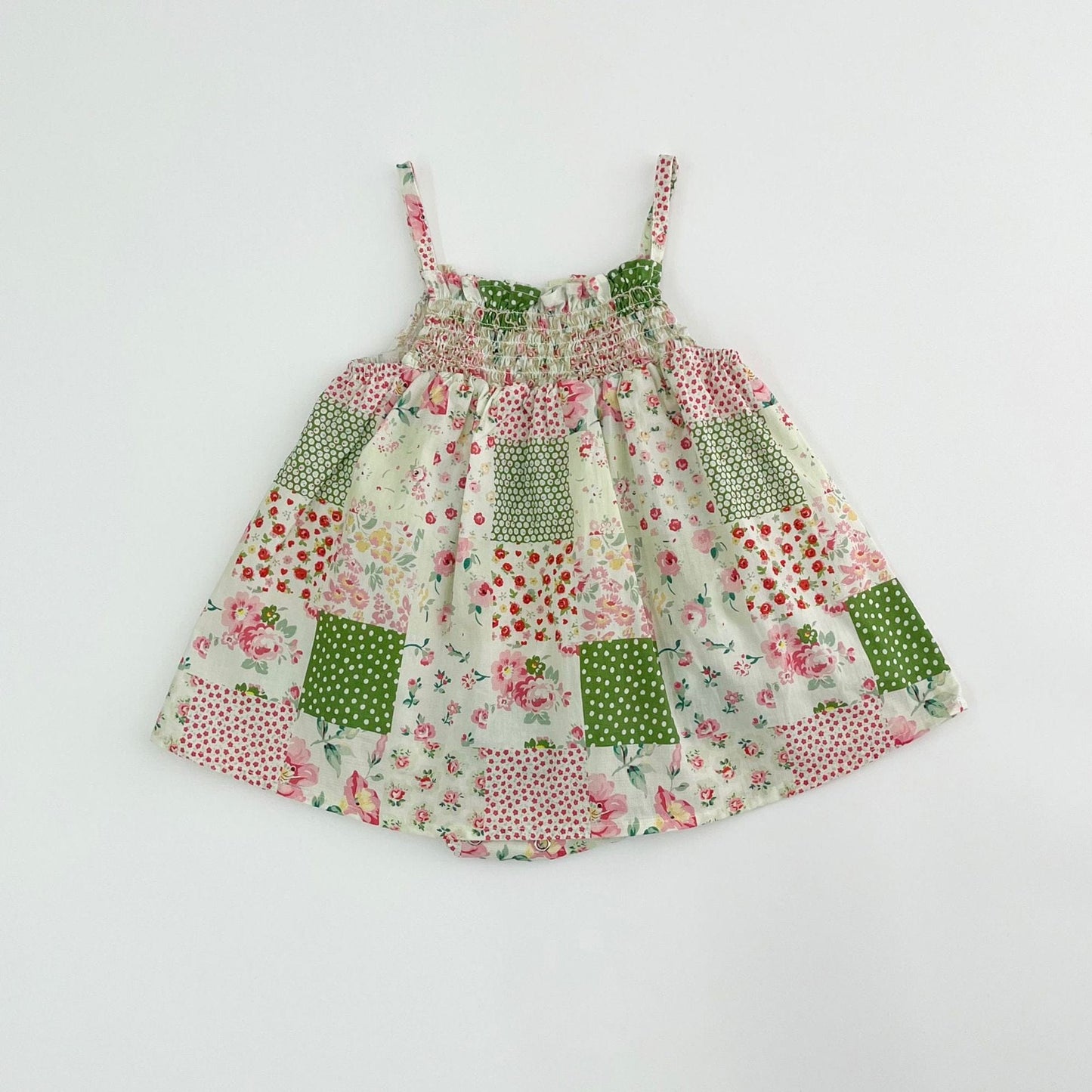 ノースリーブワンピース Green / 66cm チェックフラワーパッチワークキャミソールワンピース【mh0009922】