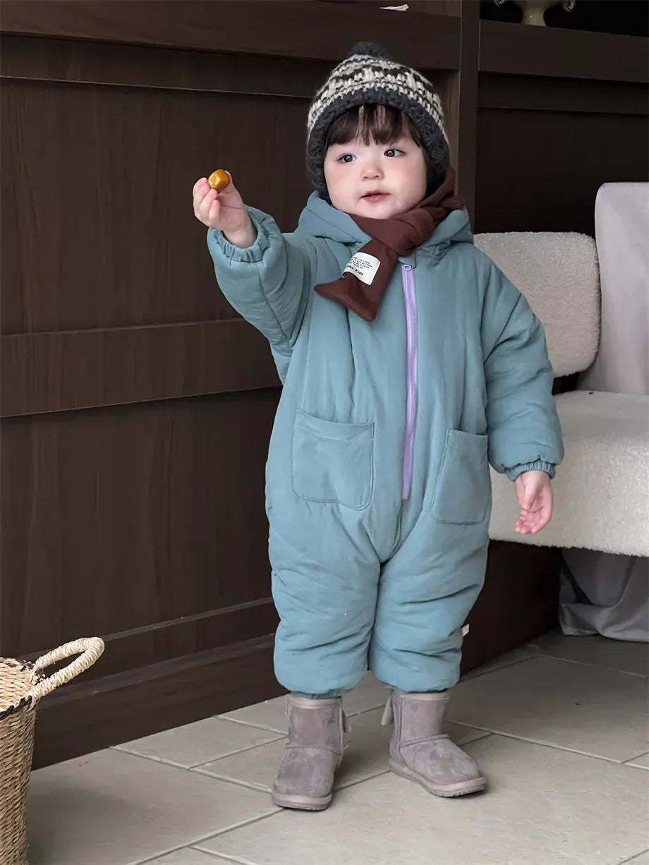 アウタージャンプスーツ Green / 6M  66CM ベビーアウタージャンプスーツ キルティングフーディシンプルジップアップロンパース【mh0007969】