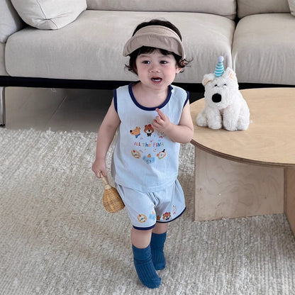 ノースリーブセットアップ Light Blue / 73cm アニマルプリントタンクトップ+ハーフパンツセットアップ 2点セット【mh0009900】