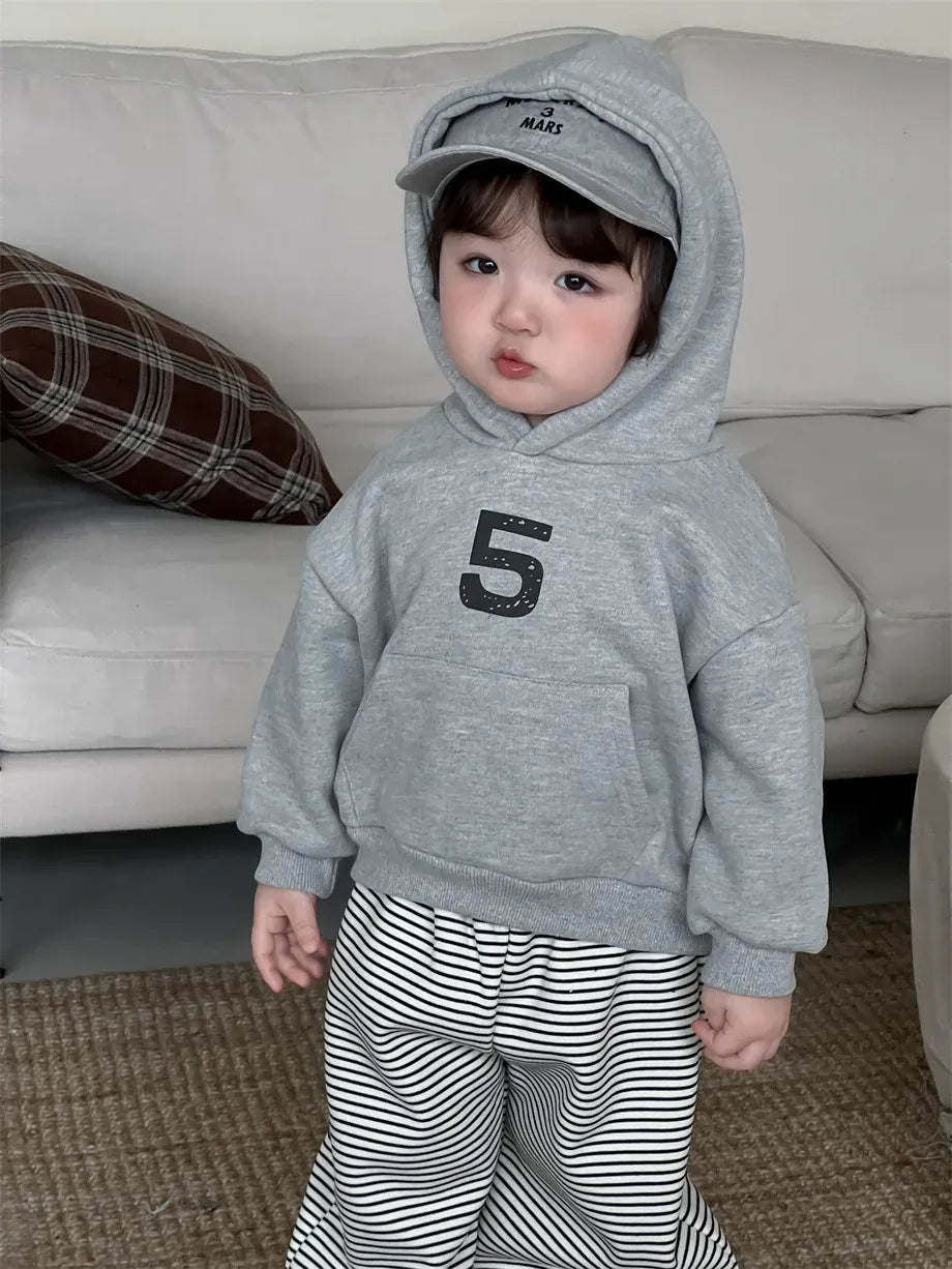 トレーナー・フーディ light gray tops / 9M  73CM ベビートップス ナンバーロゴプリント裏フリースフーディ長袖スウェットパーカー【mh0007975】