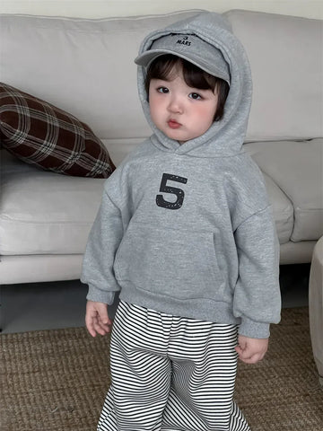 トレーナー・フーディ light gray tops / 9M  73CM ベビートップス ナンバーロゴプリント裏フリースフーディ長袖スウェットパーカー【mh0007975】